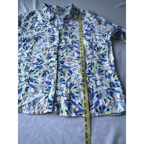 JM Collection 100% Linen Long Sleeve Button Down Shirt Blue Floral Women 18 EUC - Picture 6 of 7